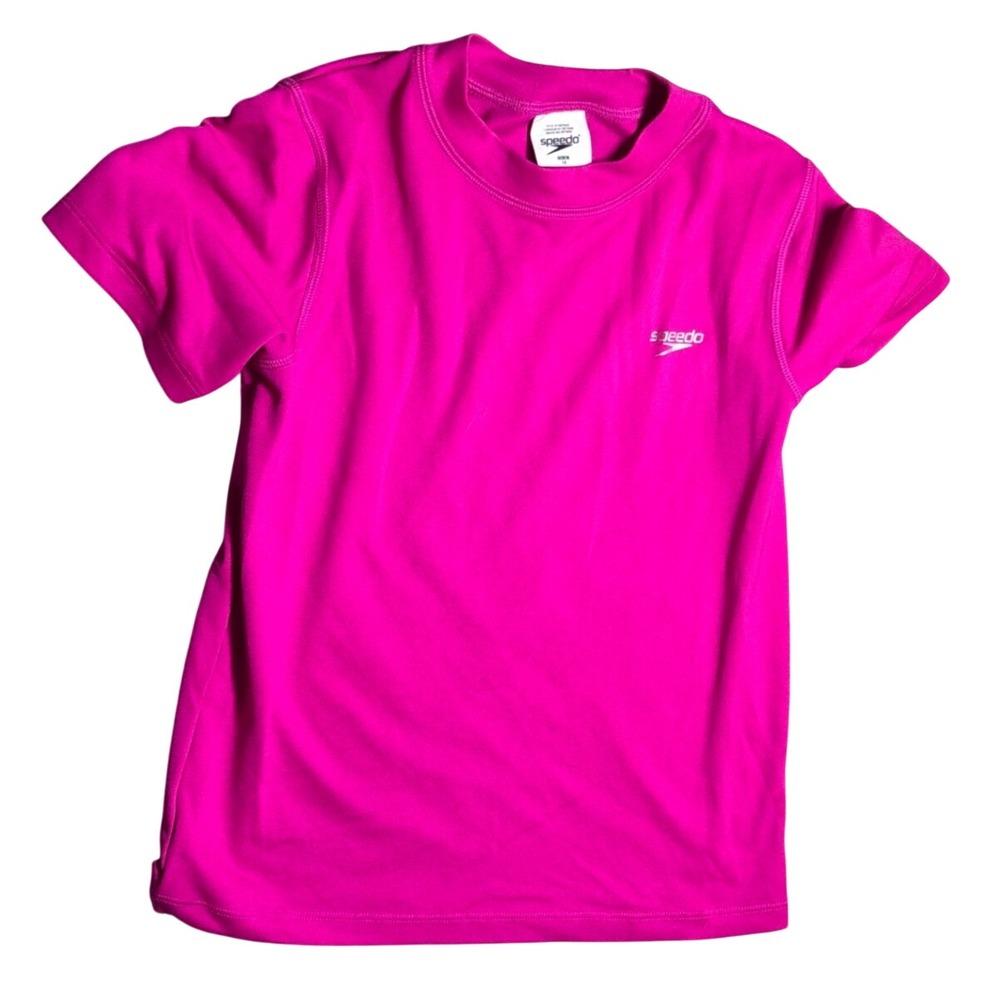 Speedo Rash Guard Pink Short Sleeve Swim Shirt Athletic Kids Size 10